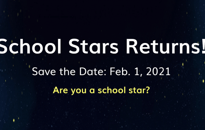 school stars returns text on dark sky with stars