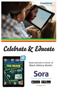 text on background celebrate & educate black history month in sora