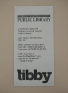 Library circ print out. Libby logo is at the bottom.