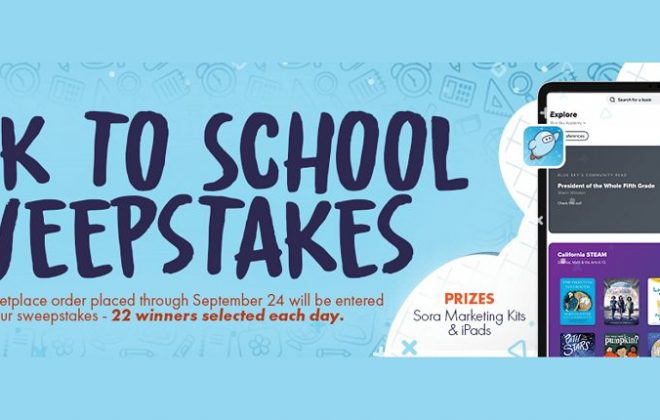 back to school sweepstakes copy on blue background with device