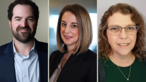 From left to right, headshots of Jason Tyrrell, Erica Lazzaro, and Alexis Petric-Black.