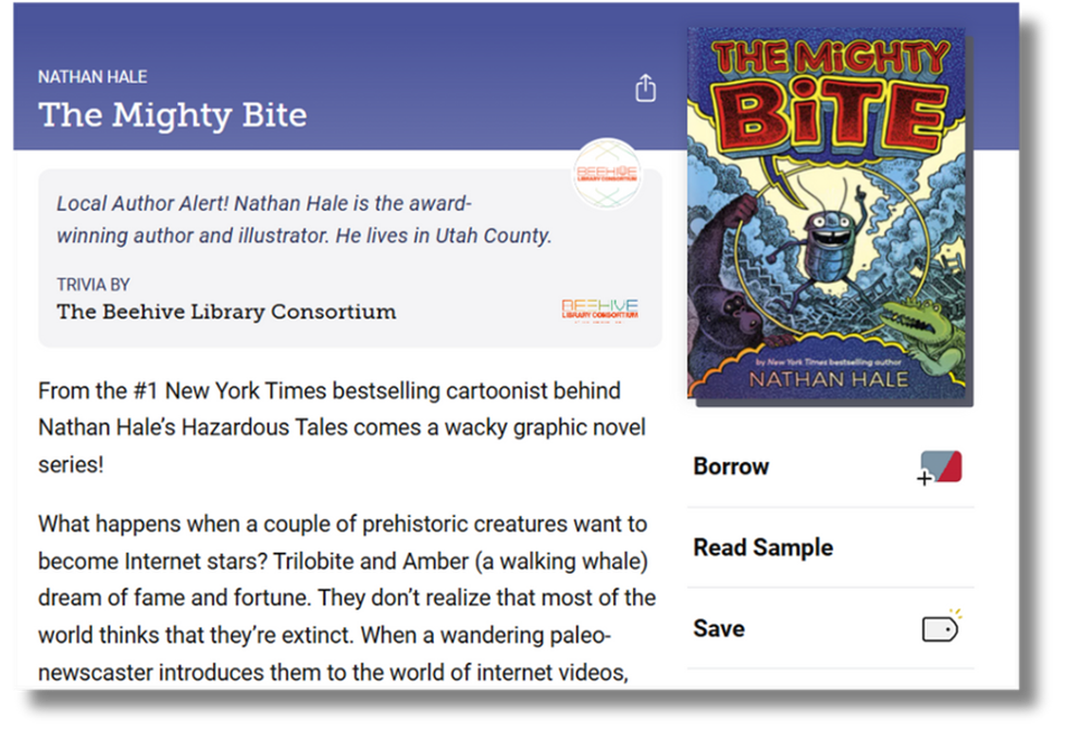 Screenshot of a shelf talker examples from Beehive Library Consortium