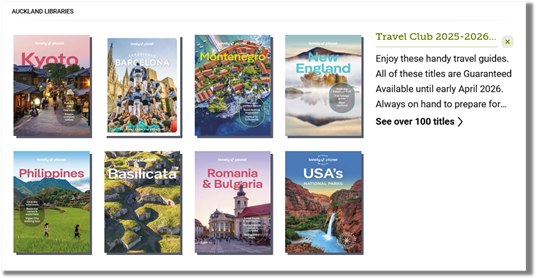 Screenshot from Auckland Libraries' Travel Club feature