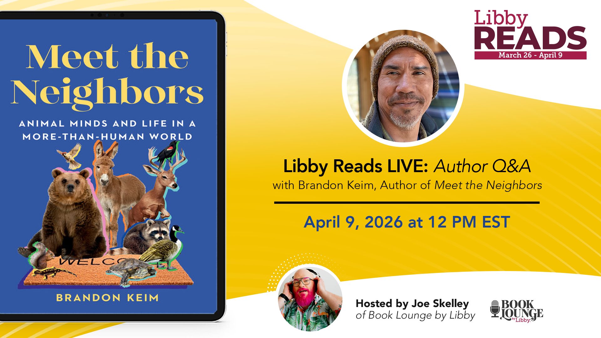 Libby Reads Live author event with Brandon Keim, April 9 at 12 PM EST