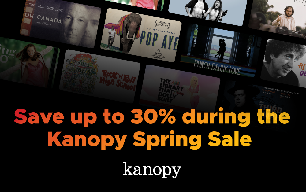 Graphic promoting the Kanopy Spring Sale