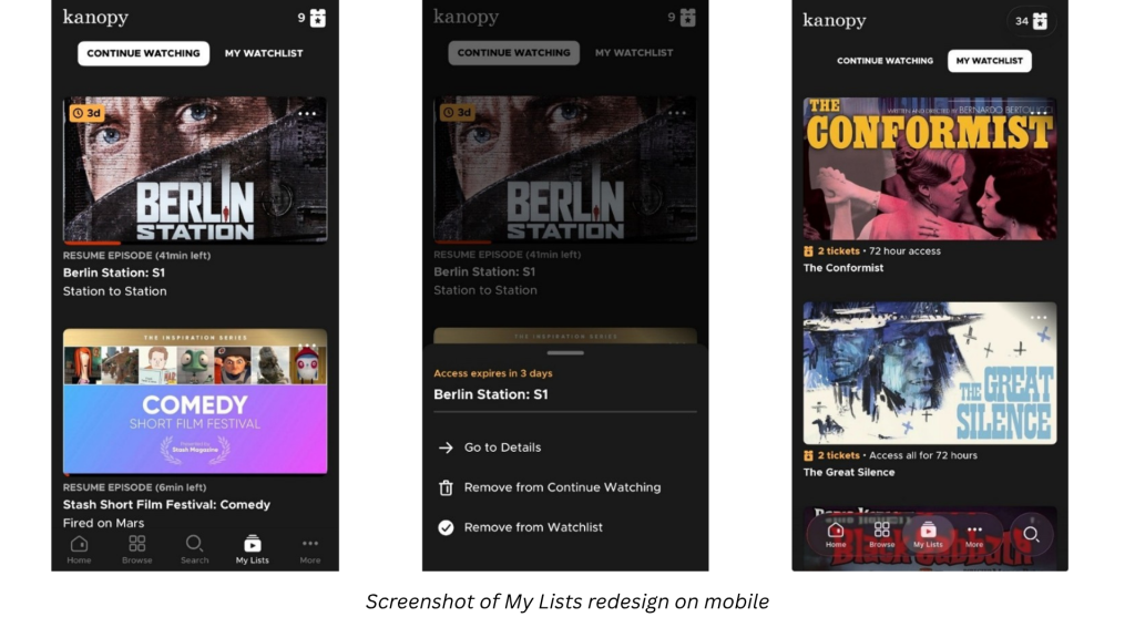 Screenshot of My Lists redesign on mobile